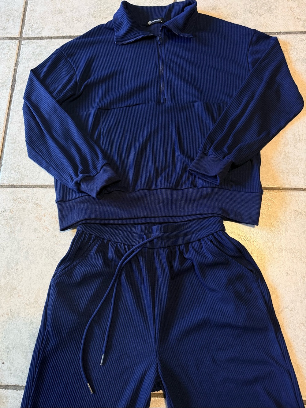 AthLeisure Preppy Prettygarden Relaxed Navy Ribbed Joggers with Drawstring Waist - Picture 3 of 8